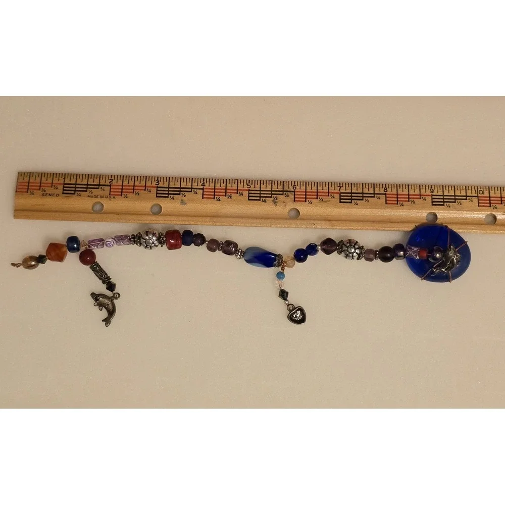 VTG Hand Wired Copper Glass Metal Beaded Stones Charm Bracelet Womens 9.5